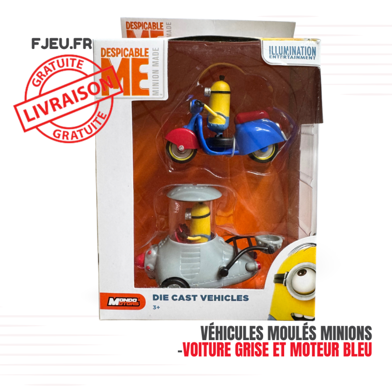 Véhicules moulés Minions -voiture grise et moteur bleu