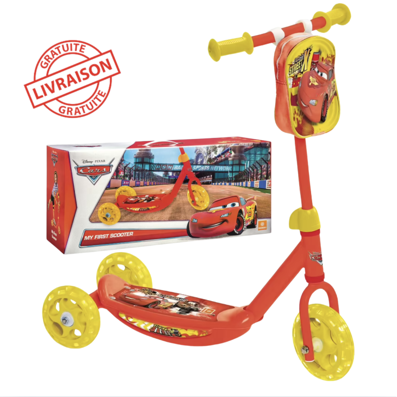 Trottinette CARS 3 Roues avec Sac – Pour Garçon – Dès 2 Ans