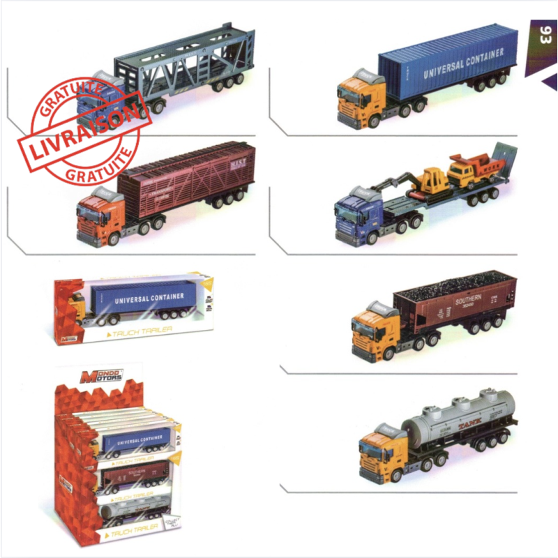 Camion Remorque Miniature 1:72 – 6 Modèles Assortis