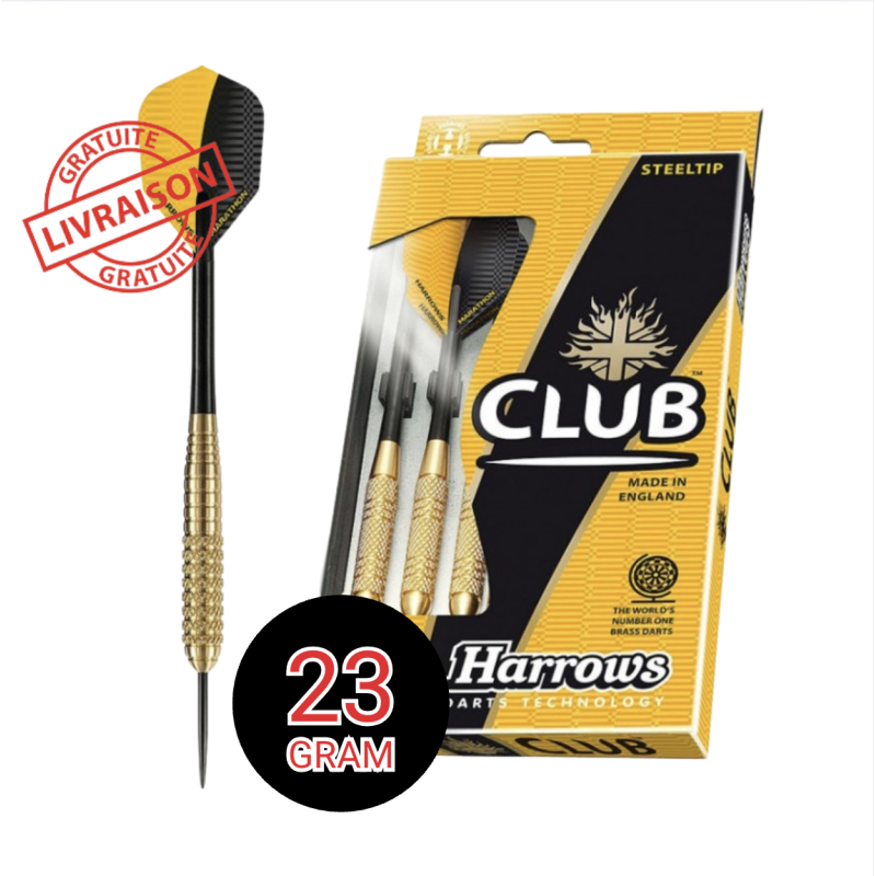 Fléchettes Harrows Club Brass 23g en laiton à pointe acier