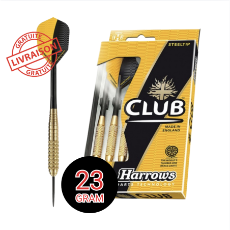 Fléchettes Harrows Club Brass 23g en laiton à pointe acier
