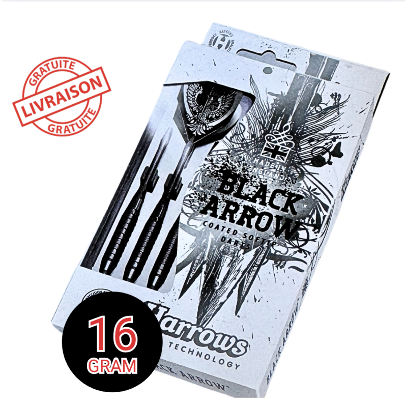 Harrows Black Arrow 16g – Fléchettes laiton pour cibles pro