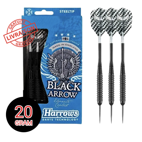 Fléchettes Harrows Black Arrow - Lot de 3 - Pointe Acier - 20 grammes