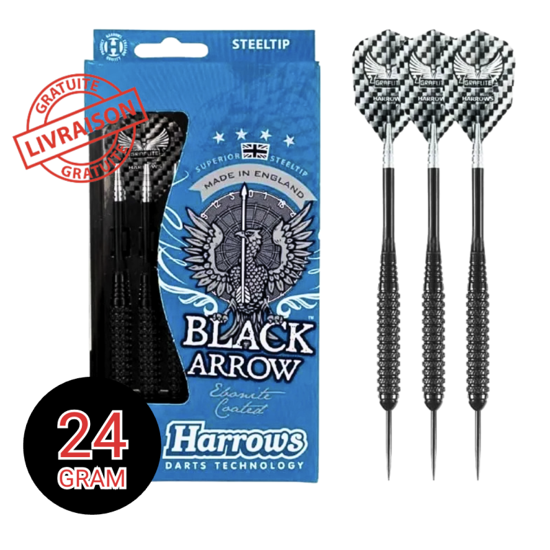 Harrows Black Arrow 24g – Fléchettes acier avec vol Graflite
