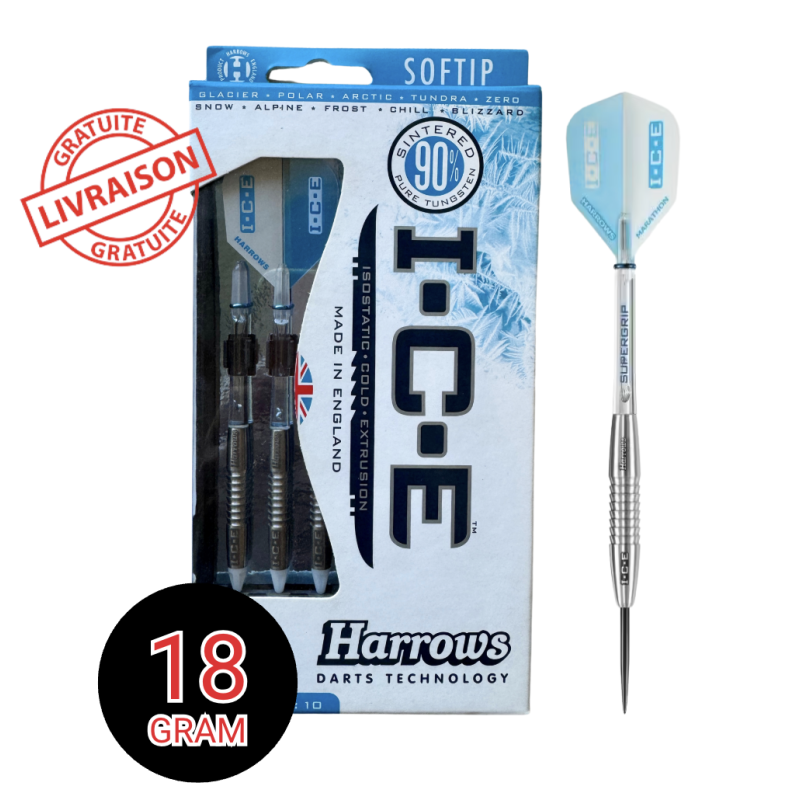 Fléchettes Harrows I.C.E ARTIC 18g – Embout nylon, 90% tungstène