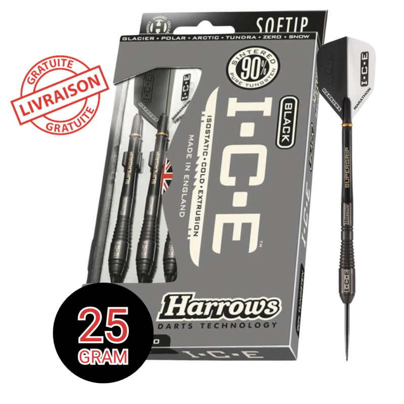 Fléchettes Harrows Black I.C.E 21g – Tungstène 90 % Pro Grip