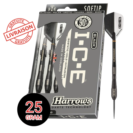 Fléchettes Harrows Black I.C.E 21g – Tungstène 90 % Pro Grip
