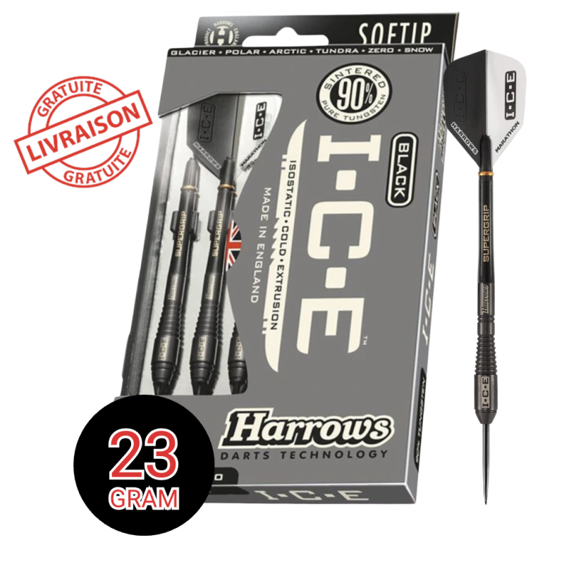 3 fléchettes acier"Black I.C.E" - 23g-R - Harrows