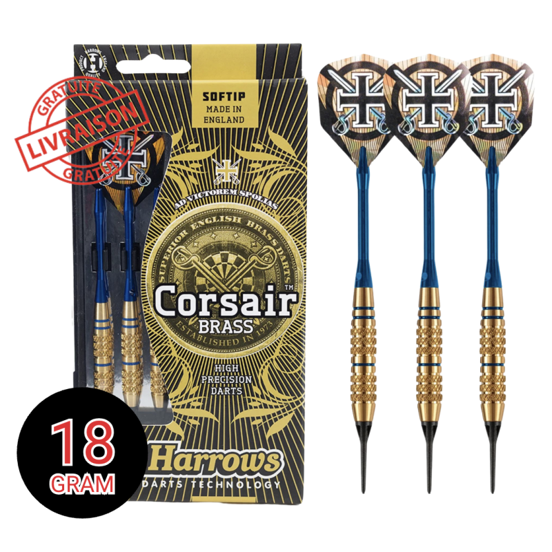 Jeu de 3 Fléchettes Harrows Corsair 18g - Pointe Nylon Bleue