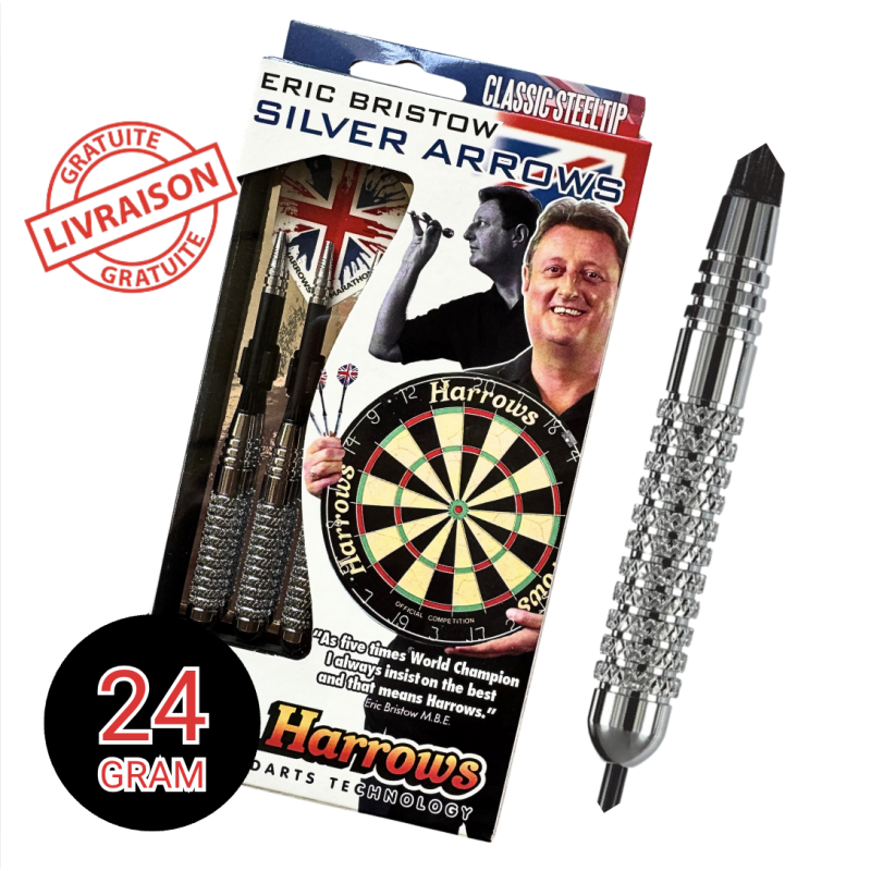 Fléchettes Harrows Silver Arrows acier 24g – Précision et contrôle