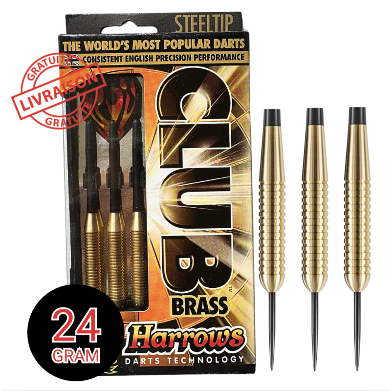 Fléchettes Harrows Club acier 24g – Canon laiton 52 mm
