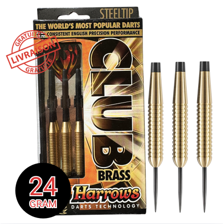 Fléchettes Harrows Club acier 24g – Canon laiton 52 mm