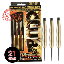 Fléchettes acier Harrows Club Brass 21g – Laiton doré