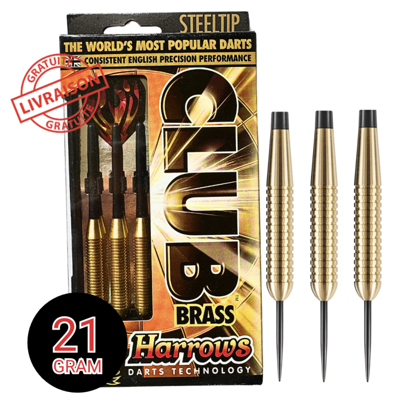 Fléchettes acier Harrows Club Brass 21g – Laiton doré