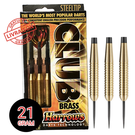 Fléchettes acier Harrows Club Brass 21g – Laiton doré