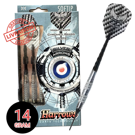 Fléchettes de précision Harrows Silver Arrow 14g Softip – Débutant