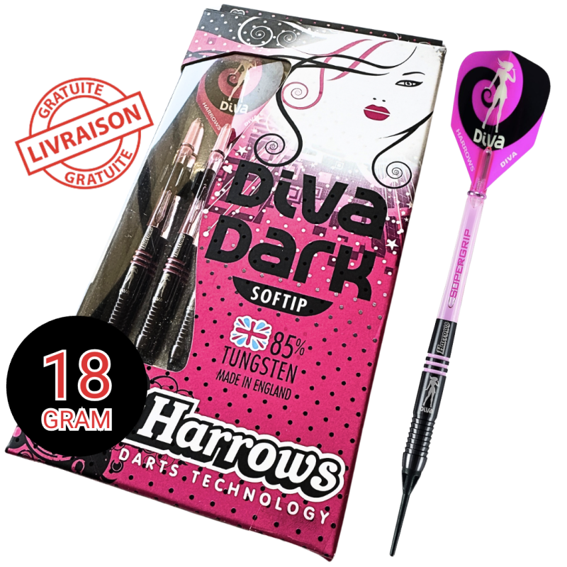 Fléchettes nylon Harrows Diva Dark 18g Style A – 85% Tungstène