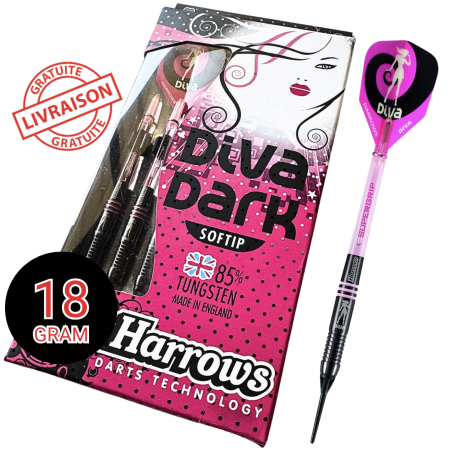 Fléchettes nylon Harrows Diva Dark 18g Style A – 85% Tungstène