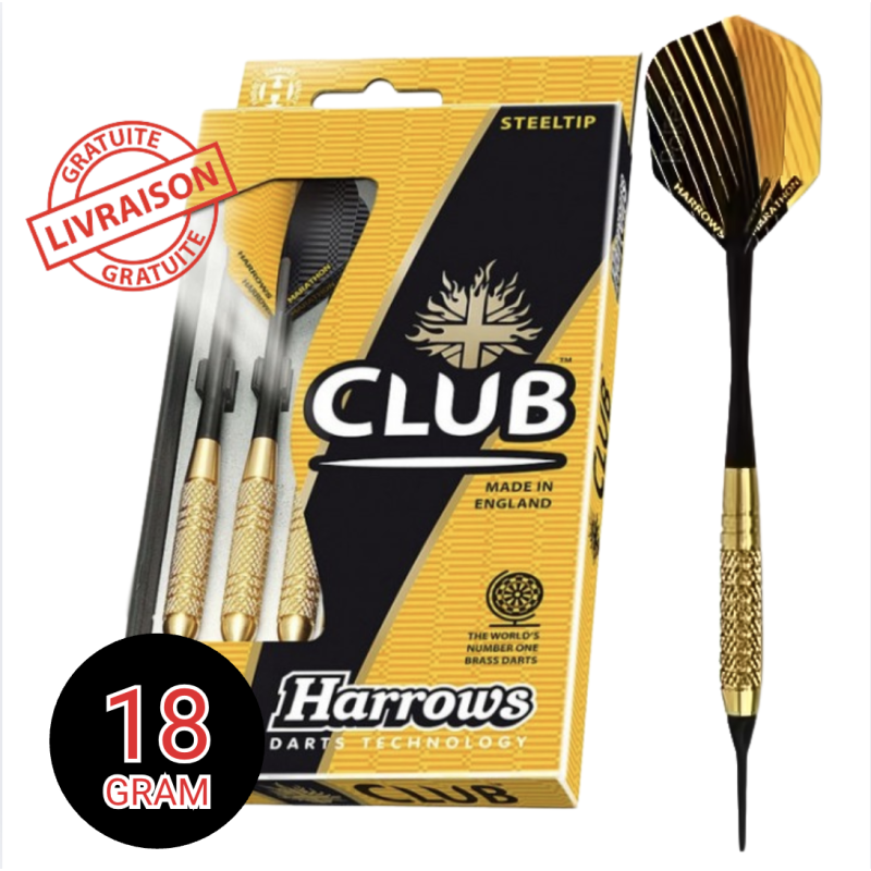 Fléchettes Harrows Club Brass 14g Softip – Laiton, aluminium, étui