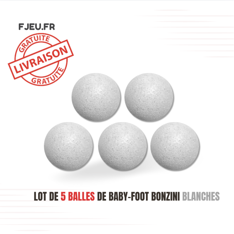 Balles BONZINI blanches en liège x5 – Baby-Foot classique