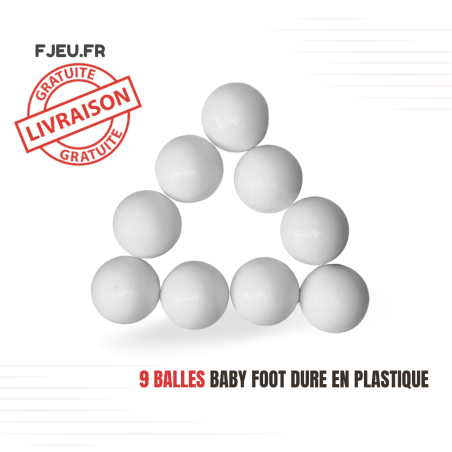 Lot de 9 balles de baby-foot en plastique dur blanc – 35 mm, 19 g